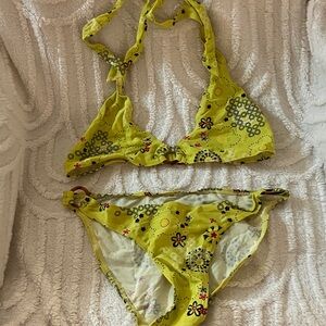 NWOT Source Unknown Yellow Floral Halter Bikini Set